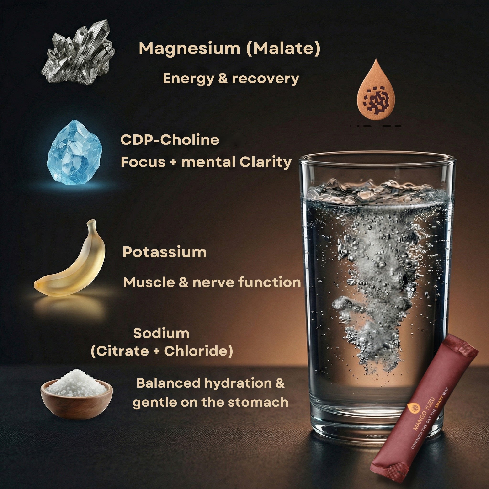 Elektrolytter + CDP-Choline, Mango & Yuzo (30 sticks)